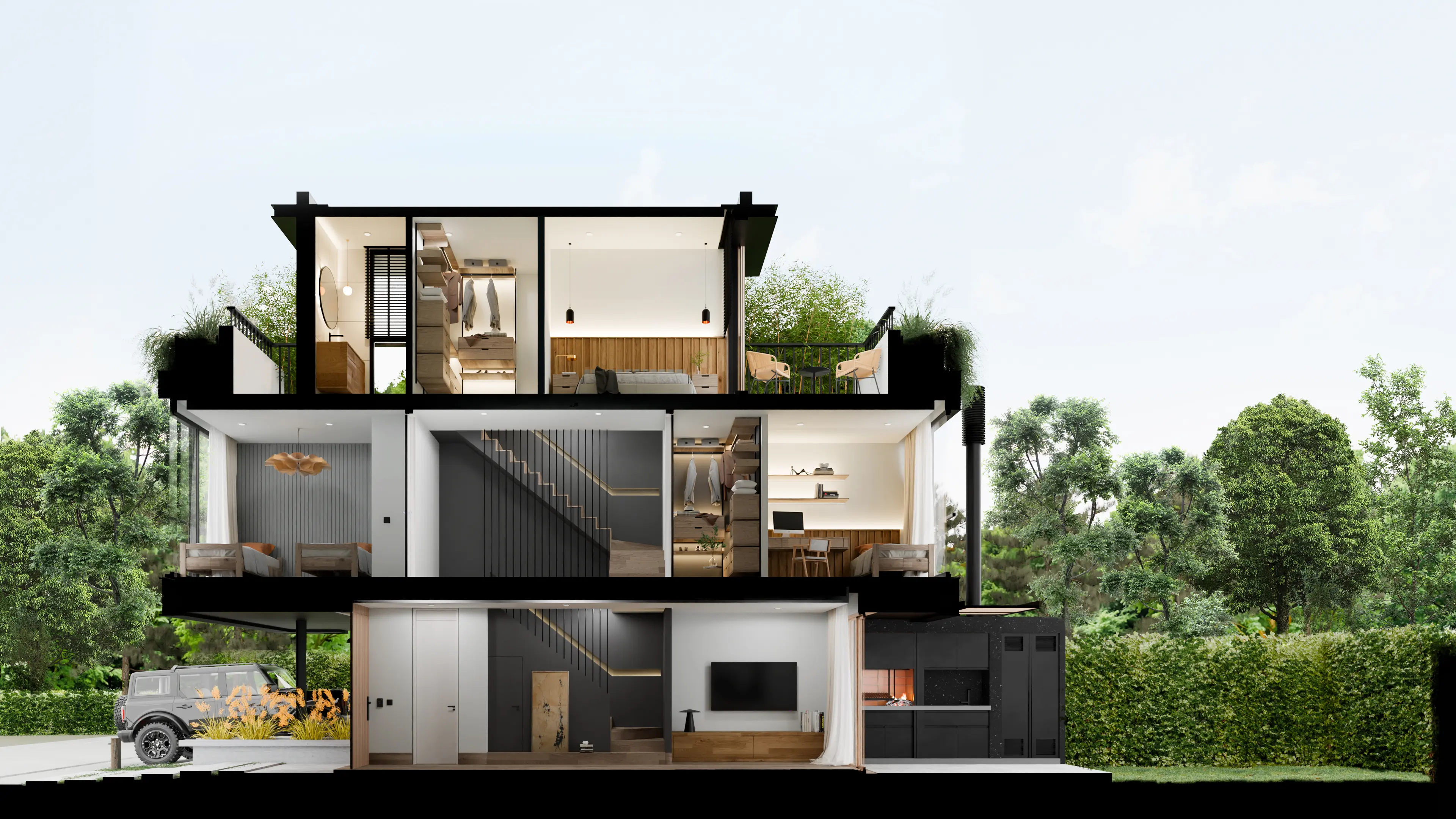 Visualización arquitectónica espacio público y paisajismo